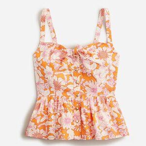 NWT J. CREW Tie-front button-up peplum top in floral cotton poplin Size 10
